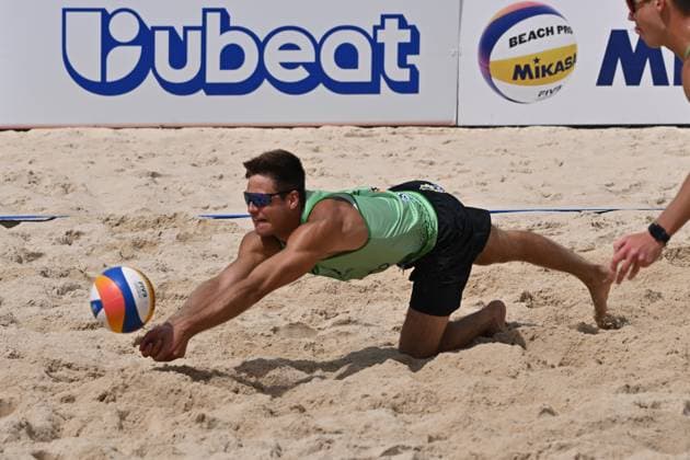 May 9, 2025, Madrid, Madrid, Spain: 1 ANTON MOISEIEV (UKR) competes during the World Beach ProTour Futures volleyball match between SPAIN and UKRAINE at Parque Deportivo Puerta de Hierro on May 09, 2025 in Madrid, Spain. Madrid Spain - ZUMAc312 20250509_zsp_c312_119 Copyright: xOscarxManuelxSanchezx