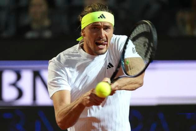 Alexander Zverev of Germany during the match against Camilo Ugo Carabelli of Argentina at the Internazionali BNL d Italia 2025 tennis tournament at Foro Italico in Rome, Italy on May 9, 2025. Alexander Zverev won 6-2, 6-1. AntoniettaxBaldassarre