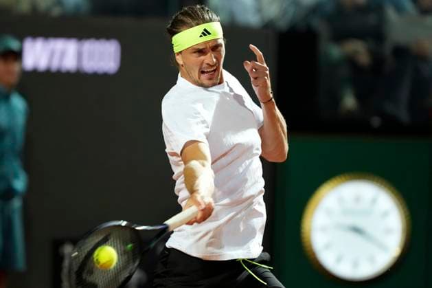 Alexander Zverev of Germany during the match against Camilo Ugo Carabelli of Argentina at the Internazionali BNL d Italia 2025 tennis tournament at Foro Italico in Rome, Italy on May 9, 2025. Alexander Zverev won 6-2, 6-1. AntoniettaxBaldassarre