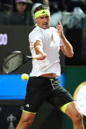 Alexander Zverev of Germany during the match against Camilo Ugo Carabelli of Argentina at the Internazionali BNL d Italia 2025 tennis tournament at Foro Italico in Rome, Italy on May 9, 2025. Alexander Zverev won 6-2, 6-1. AntoniettaxBaldassarre