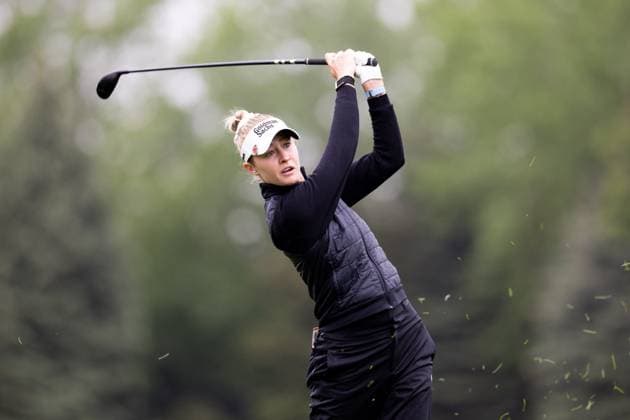 May 9, 2025, Jersey City, New Jersey, United States of America: NELLY KORDA of the United States plays a shot during the second round of the Mizuho Americas Open 2025 at Liberty National Golf Club on May 09, 2025 in Jersey City, New Jersey. Jersey City USA - ZUMAb273 20250508_zsp_b273_065 Copyright: xJordanxBankx