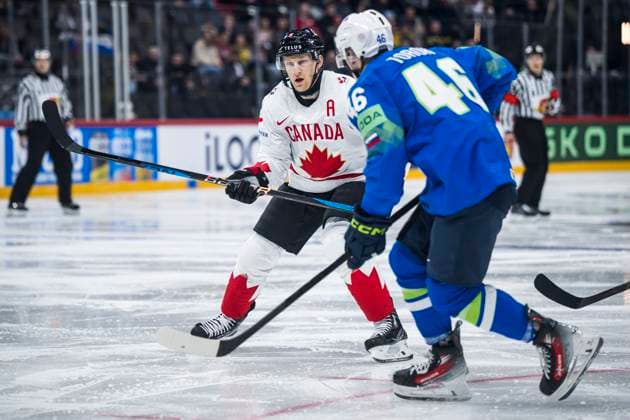 250510 Nathan MacKinnon of Canada during the 2025 IIHF Ice Hockey World Championship group stage game between Slovenia and Canada on May 10, 2025 in Stockholm Photo Maxim Thore BILDBYRAN kod MT MT0810 ishockey ice hockey ishockey vm 2025 vm 2025 iihf world championship slovenia kanada canada bbeng gruppspel  Copyright: MAXIMxTHORE BB250510MT004