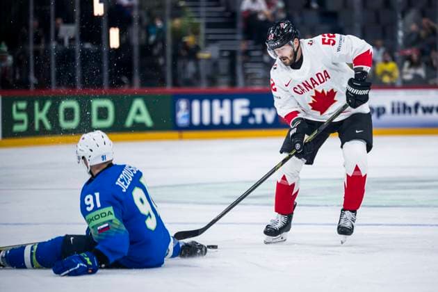 250510 MacKenzie Weegar of Canada during the 2025 IIHF Ice Hockey World Championship group stage game between Slovenia and Canada on May 10, 2025 in Stockholm Photo Maxim Thore BILDBYRAN kod MT MT0810 ishockey, ice hockey,ishockey vm 2025, vm, 2025 iihf world champ  Copyright: MAXIMxTHORE BB250510MT018