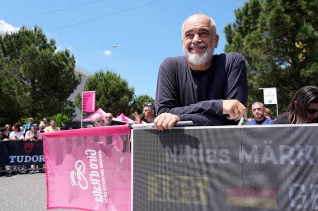 Edi Rama, Prime Minister of Albania, during the stage 2 of the Giro d™Italia from Tirana (Tirane) to Tirana (Tirane) Tudor ITT (Individual Time Trial) Albania - Saturday, May 10, 2025. - cycling.  Copyright: xGianxMattiaxD Alberto LaPressex