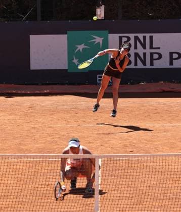 (250510) -- ROME, May 10, 2025 -- Chan Hao-Ching (bottom) and Giuliana Olmos compete during the women s doubles round of 32 match between Wang Xinyu Zheng Saisai of China and Chan Hao-Ching of Chinese Taipei Giuliana Olmos of Mexico at the WTA, Tennis Damen Italian Open in Rome, Italy, May 10, 2025. ) (SP)ITALY-ROME-TENNIS-WTA-ITALIAN OPEN-WOMEN S DOUBLES LixJing 