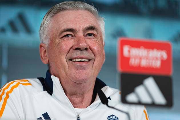 Sport Bilder des Tages La Liga 2024 25: Real Madrid press conference, PK, Pressekonferenz Carlo Ancelotti, head coach of Real Madrid, speaks during Real Madrid Press Conference ahead of the La Liga match against FC Barcelona, Barca at Ciudad Real Madrid on May 10, 2025 in Valdebebas, Spain. Valdebebas Ciudad Real Madrid Madrid Spain Copyright: xAlbertoxGardinx AGardin_20250510_Foot_Liga_Rea_Mad_0041