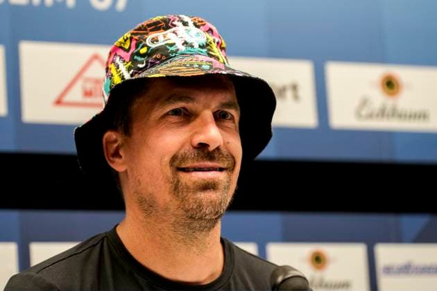 Thomas Stamm coach, head coach, SGD , single picture, single photo, joy, happy, rejoicing, friendly, cheerful, happy, beaming, optimistic, at the press conference after the match, PK, press conference, press appointment, media appointment, 10 05 2025, Mannheim Germany , Football, 3 Liga, SV Waldhof Mannheim SG Dynamo Dresden, DFB DFL REGULATIONS PROHIBIT ANY USE OF PHOTOGRAPHS AS IMAGE SEQUENCES AND OR QUASI VIDEO xozx