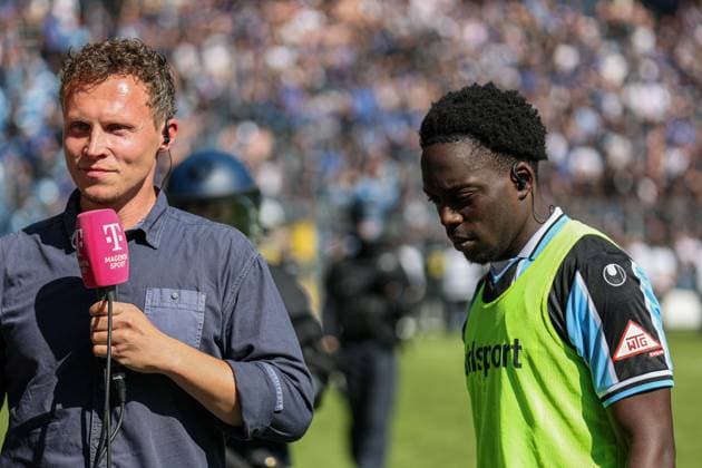 Kennedy Okpala SV Waldhof Mannheim, 32 in an interview with MagentaSport at SV Waldhof Mannheim SG Dynamo Dresden on 10 05 25 at Carl Benz Stadion, Mannheim xamx Photo Alfio Marino Copyright: