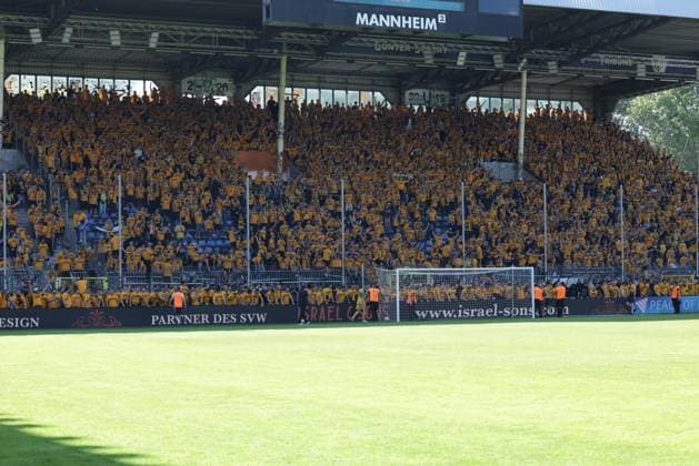 10 05 2025, xhettx, Fussball 3 Liga, SV Waldhof Mannheim Dynamo Dresden v l Dresden prepares to storm the pitch DFL DFB REGULATIONS PROHIBIT ANY USE OF PHOTOGRAPHS as IMAGE SEQUENCES and or QUASI VIDEO
