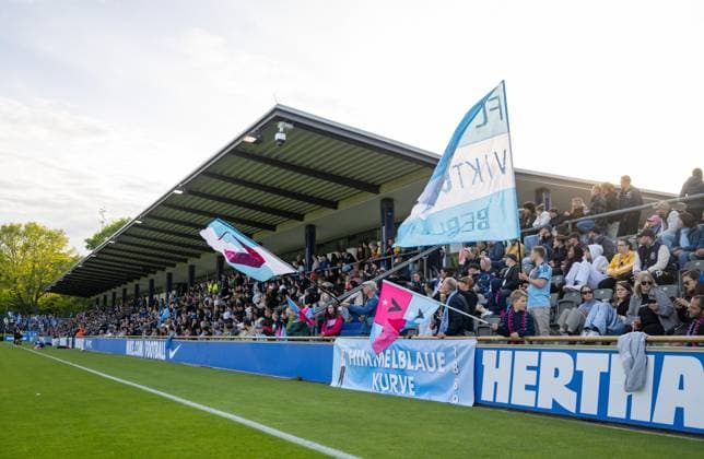 Soccer, Women, Season 2024 2025, Regionalliga Nordost 19 Matchday , Hertha BSC FC Viktoria 89 Berlin, Fans of Viktoria on the right and Hertha in the stands, 10 05 2025, Copyright: xMatthiasxKochx