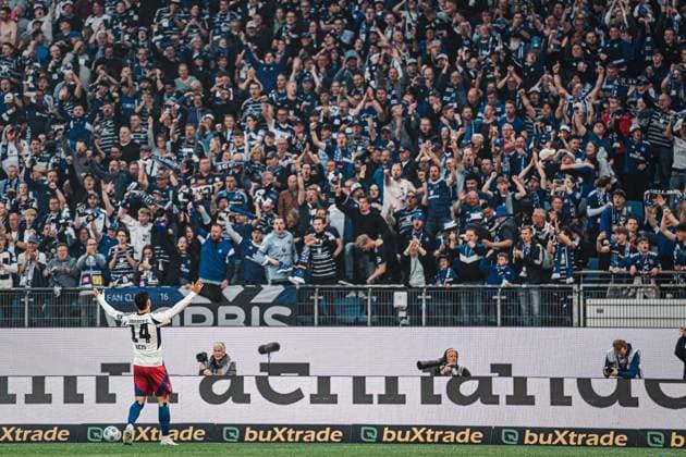 Soccer Men Season 2024 2025 2 Soccer Bundesliga 33 Matchday Hamburger SV vs SSV Ulm 1846 10 05 2025 Goal celebration by Ludovit Reis 14, HSV Hamburg Volksparkstadion Hamburg Germany