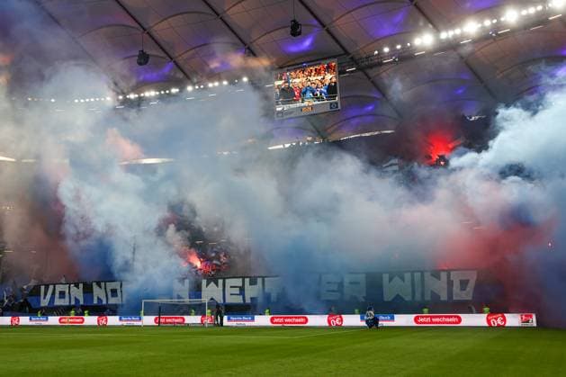 2 Bundesliga Hamburger SV SSV Ulm on 10 05 2025 at the Volksparkstadion in Hamburg The fans of Hamburger SV with a choreography and pyroshow MH