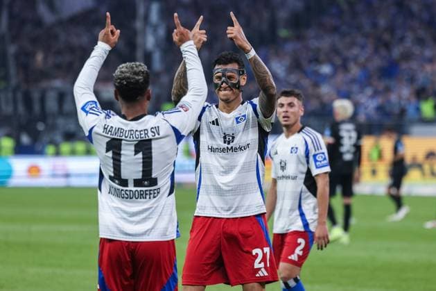 Soccer 2 Bundesliga 33 Matchday Hamburger SV SSV Ulm 1846 Soccer on 10 05 2025 at Volksparkstadion in Hamburg Goal celebration to 2 1 by Ransford Königsdörffer Hamburg DFL regulations prohibit any use of photographs as image sequences and or quasi video xJRx