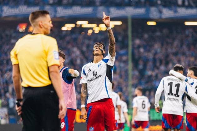 Soccer I Men I Season 2024 2025 I 2 Bundesliga I 33 Matchday I Hamburger SV SSV Ulm I 10 05 2025 Davie Selke 27, Hamburger SV cheers for goal Hamburg Volksparkstadion Hamburg Germany Copyright: xLobecax xHenningxRohlfsx