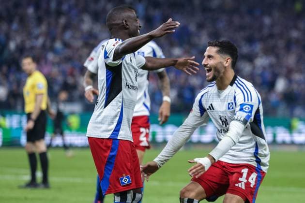 Soccer 2 Bundesliga 33 Matchday Hamburger SV SSV Ulm 1846 Soccer on 10 05 2025 at Volksparkstadion in Hamburg Goal celebration to 4 1 by Jean Luc Dompe Hamburg DFL regulations prohibit any use of photographs as image sequences and or quasi video xJRx