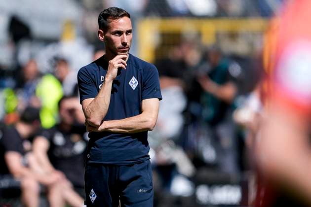 Dominik Glawogger Coach, Head Coach, SVWM , Single Image, Single Photo, Action, Action, 10 05 2025, Mannheim Germany , Soccer, 3 Liga, SV Waldhof Mannheim SG Dynamo Dresden, DFB DFL REGULATIONS PROHIBIT ANY USE OF PHOTOGRAPHS AS IMAGE SEQUENCES AND OR QUASI VIDEO xozx