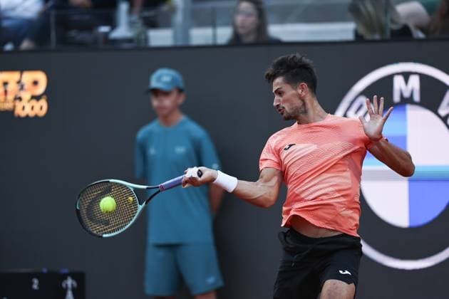 (250511) -- ROME, May 11, 2025 -- Mariano Navone returns a shot during the men s singles round of 64 match between Jannik Sinner of Italy and Mariano Navone of Argentina at the ATP, Tennis Herren Italian Open in Rome, Italy, May 10, 2025. ) (SP)ITALY-ROME-TENNIS-ATP-ITALIAN OPEN-MEN S SINGLES LixJing 