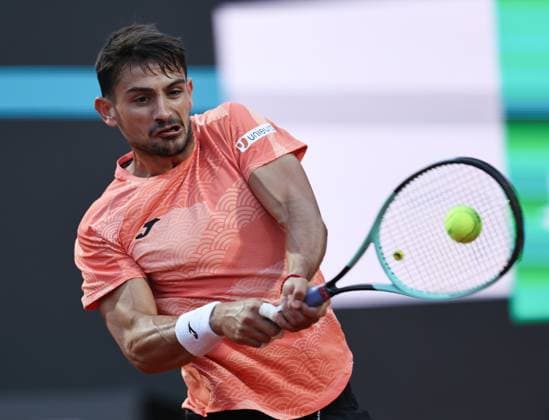 (250511) -- ROME, May 11, 2025 -- Mariano Navone returns a shot during the men s singles round of 64 match between Jannik Sinner of Italy and Mariano Navone of Argentina at the ATP, Tennis Herren Italian Open in Rome, Italy, May 10, 2025. ) (SP)ITALY-ROME-TENNIS-ATP-ITALIAN OPEN-MEN S SINGLES LixJing 