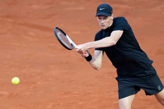 Jannik Sinner of Italy during the match against Mariano Navone of Argentina at the Internazionali BNL d Italia 2025 tennis tournament at Foro Italico in Rome, Italy on May 10, 2025. Jannik Sinner won 6-3, 6-4 over Navone. AntoniettaxBaldassarre