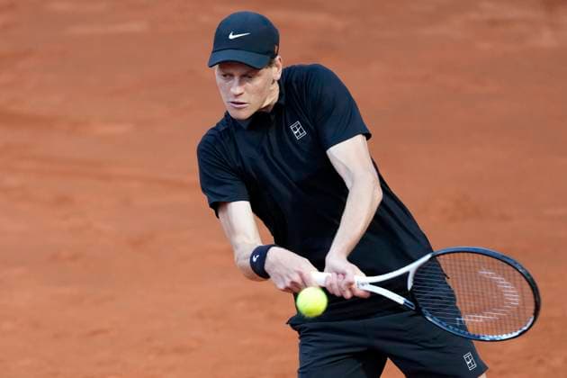Jannik Sinner of Italy during the match against Mariano Navone of Argentina at the Internazionali BNL d Italia 2025 tennis tournament at Foro Italico in Rome, Italy on May 10, 2025. Jannik Sinner won 6-3, 6-4 over Navone. AntoniettaxBaldassarre