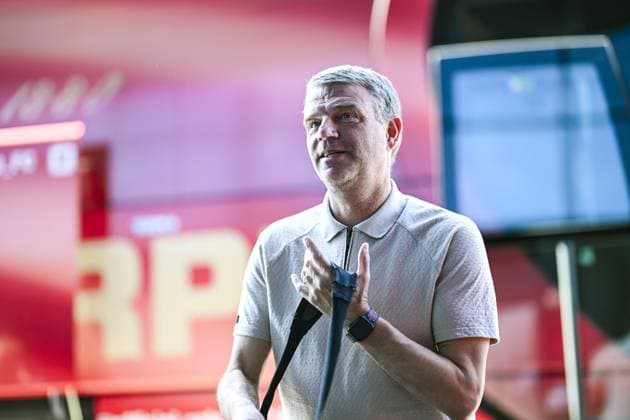 Antwerp s head coach Andries Ulderink pictured as he arrives at the stadium before a soccer match between KAA Gent and Royal Antwerp FC, Sunday 11 May 2025 in Gent, on day 8 (out of 10) of the Champions Play-offs of the 2024-2025 Jupiler Pro League first division of the Belgian championship. TOM GOYVAERTS TomxGoyvaerts  x123287823x