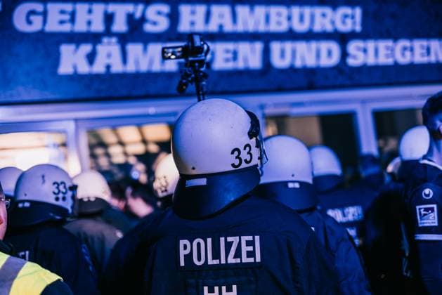 Hamburg, 10 May 2025 Football, 2 Bundesliga 2024 25, Hamburger SV SSV Ulm 1846 Football Police secure mixed zone after pitch storm DFL REGULATIONS PROHIBIT ANY USE OF PHOTOGRAPHS AS IMAGE SEQUENCES AND OR QUASI VIDEO