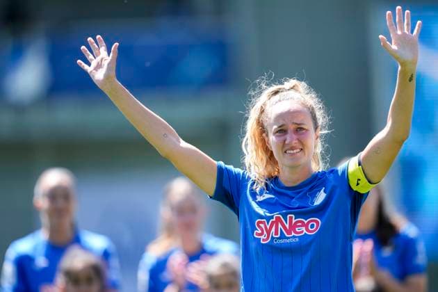 Fabienne Dongus TSG, 33 , single picture, single photo, action, action, at her farewell, farewell from club, 11 05 2025, Sinsheim Hoffenheim Germany , Football, Google Pixel Women Bundesliga, TSG 1899 Hoffenheim FC Carl Zeiss Jena, DFB DFL REGULATIONS PROHIBIT ANY USE OF PHOTOGRAPHS AS IMAGE SEQUENCES AND OR QUASI VIDEO xozx