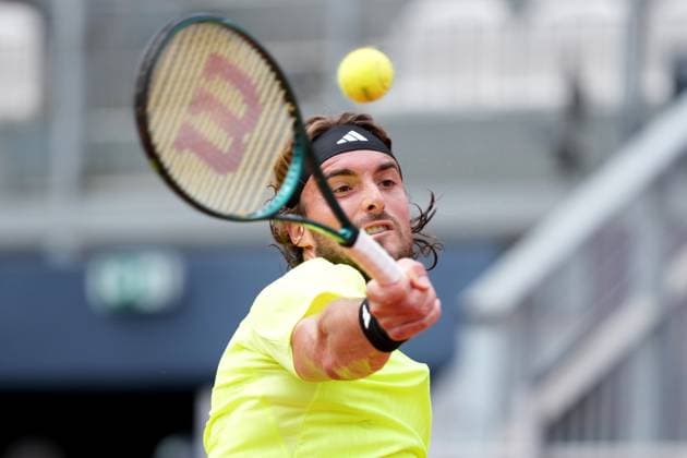 Stefanos Tsitsipas Greece during the match against Arthur Fils of France at the Internazionali BNL d Italia 2025 tennis tournament at Foro Italico in Rome, Italy on may 11, 2025. AntoniettaxBaldassarre