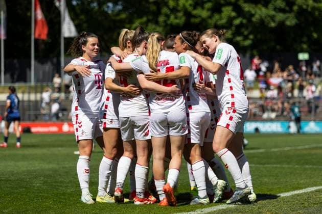 Google Pixel Frauen Bundesliga 1 FC Köln 1 FFC Turbine Potsdam, 11 05 2025 Cheering after the goal for 3 0 by Nicole Billa 1 FC Köln, 17 Google Pixel Frauen Bundesliga, 1 FC Köln 1 FFC Turbine Potsdam, 22 Spieltag, am 11 05 2025, Franz Kremer Stadion, Köln DFB regulations prohibit any use of photographs as image sequences and or quasi video Copyright: xBEAUTIFULxSPORTS Meuselx