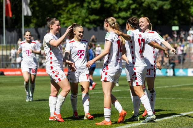 Google Pixel Frauen Bundesliga 1 FC Köln 1 FFC Turbine Potsdam, 11 05 2025 Cheering after the goal for 3 0 by Nicole Billa 1 FC Köln, 17 Google Pixel Frauen Bundesliga, 1 FC Köln 1 FFC Turbine Potsdam, 22 Spieltag, am 11 05 2025, Franz Kremer Stadion, Köln DFB regulations prohibit any use of photographs as image sequences and or quasi video Copyright: xBEAUTIFULxSPORTS Meuselx