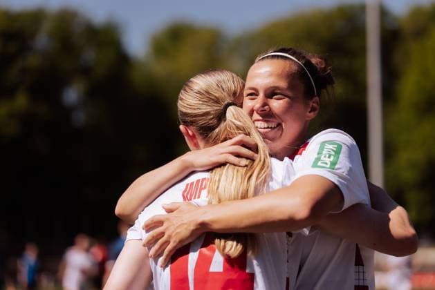 Cologne, Germany, May 11th 2025 Nicole Billa (17 - 1.FC Koeln) celebration of her goal for the 3:0 with Carlotta Imping (14 - 1.FC Koeln) during the Google Pixel Frauen-Bundesliga match between 1.FC Koln and Turbine Potsdam at Franz-Kremer-Stadion, in Cologne, Germany. (Gabor Baumgarten SPP) Copyright: xGaborxBaumgartenx xSPPx spp-en-GaBaSp-2025_05_11_1.FC Koln_Potsdam_Gabor Baumgarten-523596