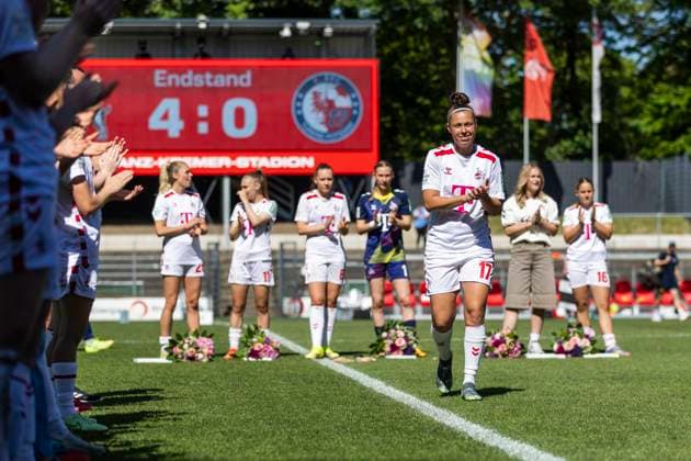 Google Pixel Frauen Bundesliga 1 FC Köln 1 FFC Turbine Potsdam, 11 05 2025 Nicole Billa 1 FC Köln, 17 is officially adopted Google Pixel Frauen Bundesliga, 1 FC Köln 1 FFC Turbine Potsdam, 22 Spieltag, am 11 05 2025, Franz Kremer Stadion, Köln DFB regulations prohibit any use of photographs as image sequences and or quasi video Copyright: xBEAUTIFULxSPORTS Meuselx