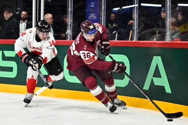 STOCKHOLM, SWEDEN 20250511 Latvias Martins Lavins during the IIHF Ice Hockey World Championship group A match between Latvia and Canada at Avicii Arena in Stockholm, Sweden, on May 11, 2025 STOCKHOLM SWEDEN x10430x  Copyright: xChristinexOlsson TTx ICE HOCKEY WC LATVIA-CANADA