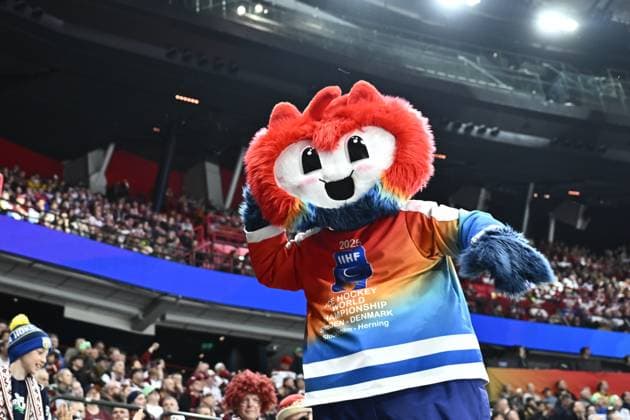 STOCKHOLM, SWEDEN 20250511 Beaty the official mascot of 2025 IIHF Ice Hockey World Championship during the IIHF Ice Hockey World Championship group A match between Latvia and Canada at Avicii Arena in Stockholm, Sweden, on May 11, 2025 STOCKHOLM SWEDEN x10430x  Copyright: xChristinexOlsson TTx ICE HOCKEY WC LATVIA-CANADA