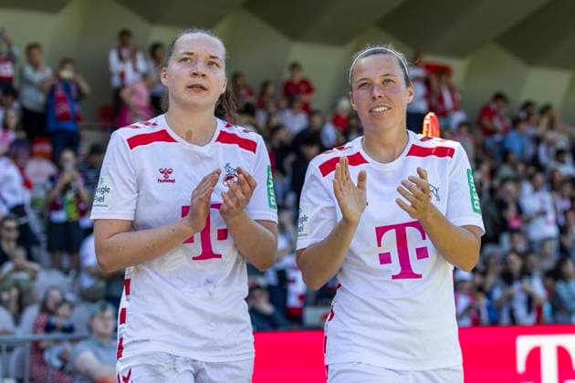 Google Pixel Frauen Bundesliga 1 FC Köln 1 FFC Turbine Potsdam, 11 05 2025 Lotta Cordes 1 FC Köln, 6 , Nicole Billa 1 FC Köln, 17 Google Pixel Frauen Bundesliga, 1 FC Köln 1 FFC Turbine Potsdam, 22 Spieltag, am 11 05 2025, Franz Kremer Stadion, Köln DFB regulations prohibit any use of photographs as image sequences and or quasi video Copyright: xBEAUTIFULxSPORTS Meuselx
