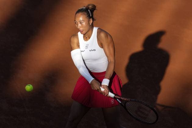 Qinwen Zheng of China during the match against Magdalena Frech of Poland at the Internazionali BNL d Italia 2025 tennis tournament at Foro Italico in Rome, Italy on may 11, 2025. AntoniettaxBaldassarre