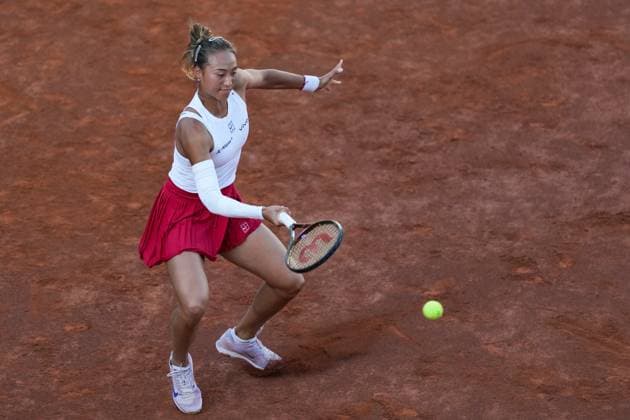 Qinwen Zheng of China during the match against Magdalena Frech of Poland at the Internazionali BNL d Italia 2025 tennis tournament at Foro Italico in Rome, Italy on may 11, 2025. AntoniettaxBaldassarre