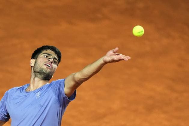 Carlos Alcaraz of Spain during the match against Laslo Djere of Serbia at the Internazionali BNL d Italia 2025 tennis tournament at Foro Italico in Rome, Italy on may 11, 2025. AntoniettaxBaldassarre