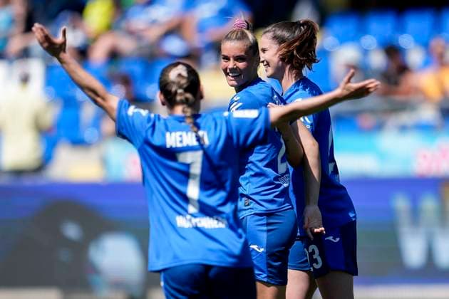 from left Ereleta Memeti TSG, 7 , goal scorer Selina Cerci TSG, 29 , Chiara Hahn TSG, 23 , players of TSG 1899 Hoffenheim, cheer about the goal to 3 0, jubilation, goal celebration, celebrate the goal, goal, celebration, cheers about the goal, rejoicing, joy, rejoices, optimistic, positive, game scene, highlight, action, 11 05 2025, Sinsheim Hoffenheim Germany , Soccer, Google Pixel Women Bundesliga, TSG 1899 Hoffenheim FC Carl Zeiss Jena, DFB DFL REGULATIONS PROHIBIT ANY USE OF PHOTOGRAPHS AS IMAGE SEQUENCES AND OR QUASI VIDEO xozx