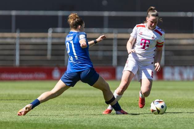 Google Pixel Frauen Bundesliga 1 FC Köln 1 FFC Turbine Potsdam, 11 05 2025 Adriana Achcinska 1 FC Köln, 9 , Alina Gnädig 1 FFC Turbine Potsdam, 21 Google Pixel Frauen Bundesliga, 1 FC Köln 1 FFC Turbine Potsdam, 22 Spieltag, am 11 05 2025, Franz Kremer Stadion, Köln DFB regulations prohibit any use of photographs as image sequences and or quasi video Copyright: xBEAUTIFULxSPORTS Meuselx