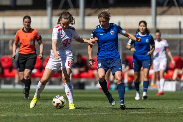 Google Pixel Frauen Bundesliga 1 FC Köln 1 FFC Turbine Potsdam, 11 05 2025 Lotta Cordes 1 FC Köln, 6 , Bianca Schmidt 1 FFC Turbine Potsdam, 20 Google Pixel Frauen Bundesliga, 1 FC Köln 1 FFC Turbine Potsdam, 22 Spieltag, am 11 05 2025, Franz Kremer Stadion, Köln DFB regulations prohibit any use of photographs as image sequences and or quasi video Copyright: xBEAUTIFULxSPORTS Meuselx