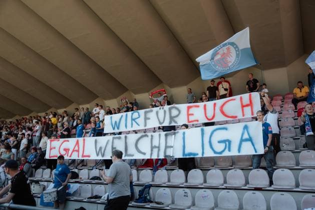 Cologne, Germany, May 11th 2025 Fans of Turbine Potsdam holding up a support sign for the team on the stands during the Google Pixel Frauen-Bundesliga match between 1.FC Koln and Turbine Potsdam at Franz-Kremer-Stadion, in Cologne, Germany. (Gabor Baumgarten SPP) Copyright: xGaborxBaumgartenx xSPPx spp-en-GaBaSp-2025_05_11_1.FC Koln_Potsdam_Gabor Baumgarten-522108