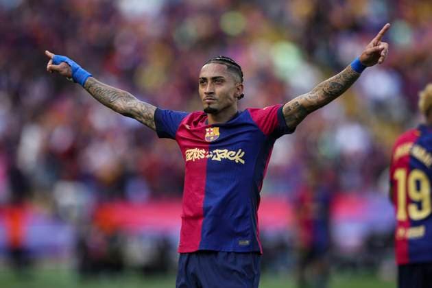 Raphina FC Barcelona celebrates after scoring a goal, during the LaLiga match between FC Barcelona and Real Madrid at Olimpic Lluis Companys on May 11, 2025 in Barcelona, Spain Photo by Xavi Bonilla DeFodi Images