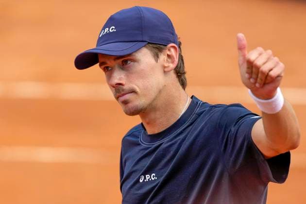 Alex de Minaur of Australia celebrates at the end of the match against Hugo Dellien of Bolivia at the Internazionali BNL d Italia 2025 tennis tournament at Foro Italico in Rome, Italy on May 12, 2025. Alex de Minaur won 6-4, 6-4 over Hugo Dellenof. AntoniettaxBaldassarre