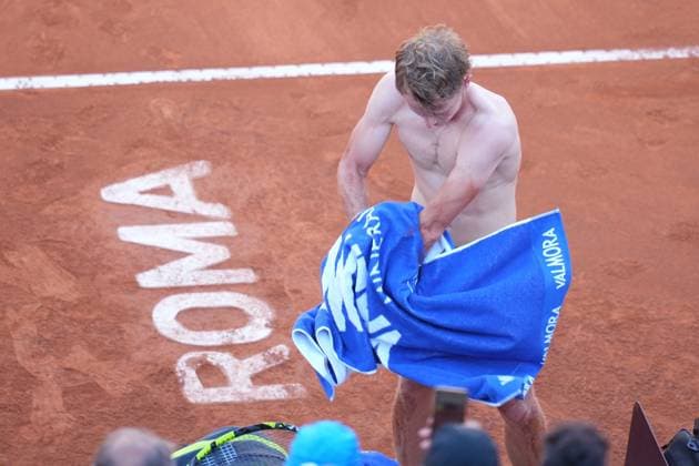 Jasper De Jong (NED) during the 3th round against Jannik Sinner (ITA) of the ATP, Tennis Herren Master 1000 Internazionali BNL d™Italia tournament at Foro Italico on May 11, 2025 (Alfredo Falcone LaPresse)  Copyright: xAlfredoxFalcone LaPressex