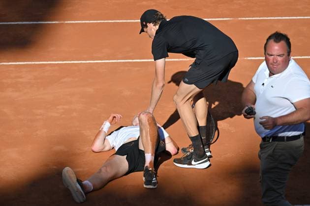Jannik Sinner, Jesper De Jong during the Internazionali BNL d Italia 2025 at Foro Italico, Italy, May12nd, 2025 Mattia Vian during Internazionali BNL d Italia, International Tennis match in Rome, Italy, May 12 2025  Copyright: xMattiaxVian IPAxSportx xipa-agency.netx xx IPA_57586588 IPA_Agency_IPA57586588