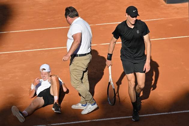 Jannik Sinner, Jesper De Jong during the Internazionali BNL d Italia 2025 at Foro Italico, Italy, May12nd, 2025 Mattia Vian during Internazionali BNL d Italia, International Tennis match in Rome, Italy, May 12 2025  Copyright: xMattiaxVian IPAxSportx xipa-agency.netx xx IPA_57586591 IPA_Agency_IPA57586591