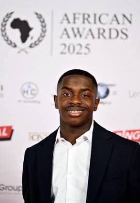 Union s Noah Sadiki poses for the photographer during the 2025 edition of the Gala of the Ebony Shoe soccer trophy in Brussels, Monday 12 May 2025. The Ebony Shoe award is given to the best African player or player of African descend in the Jupiler Pro League Belgian first division soccer competition. ERICxLALMAND  x123403883x