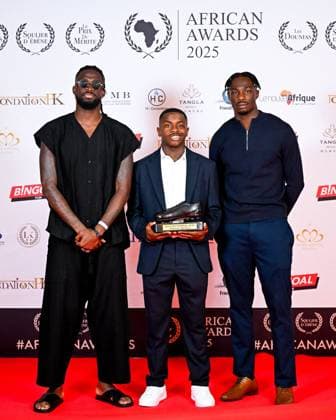 African Awards Gala 2025 WOLUWE, BELGIUM - MAY 12 : Tolu Arokodare forward of KRC Genk, Sadiki Noah defender of Royale Union Saint-Gilloise and David Promise Oluwatobi forward of Royale Union Saint-Gilloise during the 34th edition of the Belgian African Award Ceremony 2025 given to the best player of African origin in the Belgian football championship on May 12, 2025 in Woluwe, Belgium, 12 05 2025  Copyright: xTomasxSiskx