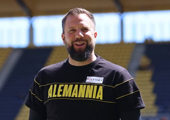 10 05 2025, Football, Men, 3 League, Season 2024 2025, Alemannia Aachen 1 FC Saarbrücken, Coach Heiner Backhaus Alemannia Aachen laughs, in a good mood, optimistic Aachen Tivoli Nordrhein Westfalen Germany EN Copyright: xFabianxKleerx
